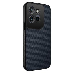 Гръб от силикон и пластмаса с карбонова текстура за Motorola Edge 70 5G - тъмно син