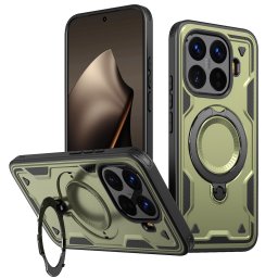 Хибриден гръб с кръгла метална стойка за Xiaomi 15T Pro - тъмно зелен