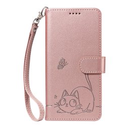 Кожен калъф тип портмоне с котка за Huawei Pura 80 Ultra - розов