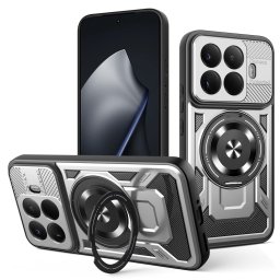 Хибриден гръб с кръгла метална стойка за Xiaomi 15T Pro - сив