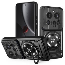 Хибриден гръб с кръгла метална стойка за Xiaomi 15 Ultra - черен