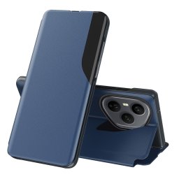 Тънък кожен калъф тип портмоне с прозорче за Honor 400 Pro 5G – тъмно син