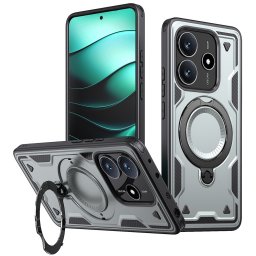 Хибриден гръб с кръгла метална стойка за Xiaomi Redmi Note 14 5G - сив