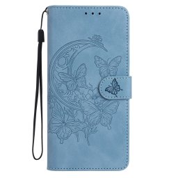 Кожен калъф тип портмоне с цветя и пеперуди за Xiaomi Redmi Note 14 5G - син