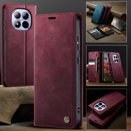Кожен калъф страничен flip марка CASEME за Xiaomi Redmi Note 15 Pro 5G – винено червен