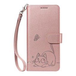 Кожен калъф тип портмоне с котка и глухарче за Xiaomi 17 - розов