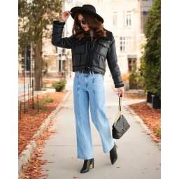 Resti Women's eco leather jacket with fur in black color
