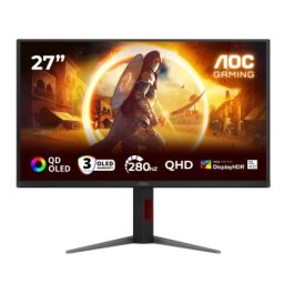 Монитор AOC Q27G4ZD, 27" QD-OLED, 2560x1440@280Hz, 0.03ms GtG, 1.5M:1, 1000cd m/2, Adaptive Sync, FlickerFree, Anti Blue Light, Tilt, Height Adjust, Pivot, Swivel, 2xHDMI, DP, USB hub