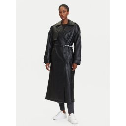 Karl Lagerfeld Jeans Палто от изкуствена кожа A3W15047 Черен Relaxed Fit
