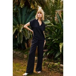 Marisse Black Cotton Wide-Leg Trousers