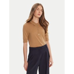 BOSS Тениска с яка и копчета Fidenka 50545015 Бежов Regular Fit