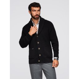 Ombre Men's cotton cardigan sweater with shawl collar - black
