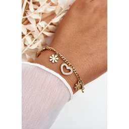 Glam Chic Модна гривна с цветя и златни сърца