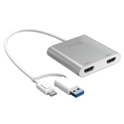 Адаптер j5create JCA365, от USB-A(м)/USB-C(м) към 2x HDMI(ж), сив, 4K@30Hz