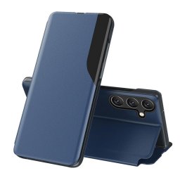 Тънък кожен калъф тип портмоне с прозорче за Samsung Galaxy А57 5G – тъмно син