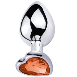 Метално дилдо Butt Plug "SILVER HEART ORANGE" 8 см. Размер-M