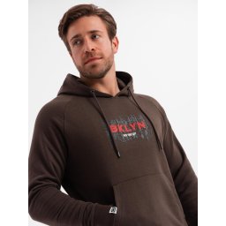 Ombre Men's Classic Printed Kangaroo Sweatshirt - Dark Brown