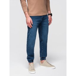 Ombre Men's denim JOGGERS pants with classic bandage - blue
