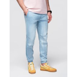 Ombre Men's JOGGERS denim pants with wash effect - light blue