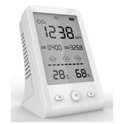 Термохигрометър Levenhuk Wezzer Air MC10, монохроматичен LCD дисплей, монитор за качество на въздуха, термометър, влагомер, монитор за CO₂, предупреждение за критичните стойности на CO₂, регистриране на минималната и максималната стойности, бял