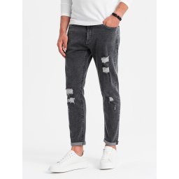Ombre Washable men's TAPER FIT denim pants with rubbing - graphite