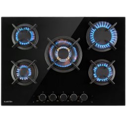 Klarstein Goldflame 5, газов котлон, 5 месингови горелки, стъклокерамика, черен (CP11-Goldflame-5)