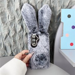 Пухкав силиконов гръб зайче за Samsung Galaxy S26 - тъмно сив