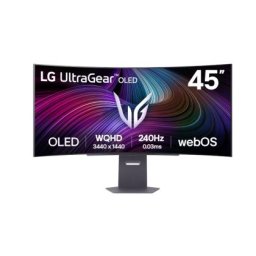 Монитор LG 45GX90SA-B, 44.5", OLED UltraGear 21:9 Curved Smart, 0.03 ms, WQHD (3440x1440), 240Hz, HDR 400, 1500000:1, 250 cd/m2, DCI-P3 98.5%, VRR, Free-sync, G-Sync, USB-C, PD 65W, HDMI, DP, PBP, Speakers 7W x2, Bluetooth, LG Switch, Height, Swivel, Tilt