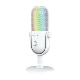 Микрофон Razer Seiren V3 Chroma (RZ19-05060200-R3M1), USB, със стойка, 20Нz~20kНz, цифров ограничител на усилване, Razer Chroma RGB подсветка, бял