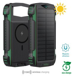 Външна батерия/power bank 4smarts Solar Rugged TitanPack Ultimag, 20 000mAh, черно-зелена, соларна, удароустойчива, 2xUSB-A, 1xUSB-C, Qualcomm Quick Charge бързо зареждане, LED фенер