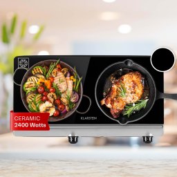Klarstein Cookbuddy, двоен готварски плот, 2400 W, 5 нива на мощност, стъклокерамика (CP10-CookBuddy-SL)