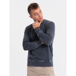 Ombre Washed men's sweatshirt with decorative stitching at the neckline - navy blue