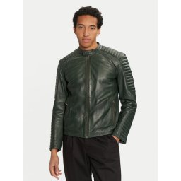 Serge Pariente Кожено яке Leman 2 Зелен Slim Fit