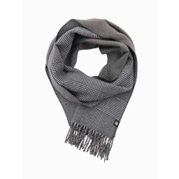 Ombre Double-sided men's checkered scarf with tassels - black and white