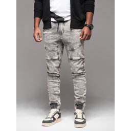 Ombre Men's denim jogger pants with rips and zippers - gray