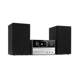Auna Connect System S, стерео система + високоговорител, 20 W макс., интернет/DAB +, сребърен (MG2-Connect S SI)
