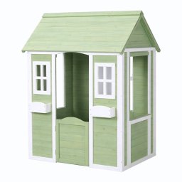Детска Дървена Къщичка за Игра на Открито GINGER HOME – Градинска Къща за Деца, Зелено и Бяло, 10...