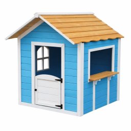 Детска Дървена Къщичка за Игра GINGER HOME – За Ролеви Игри, Двор и Градина, Синя, 118×138×132.5 ...