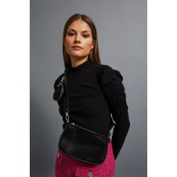 Marisse Black Zippered Shoulder Bag