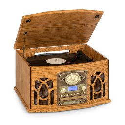 Auna NR-620 DAB, стерео система, древо, грамофон, DAB+, плейър CD, кафяв (MG-NR-620-DAB)