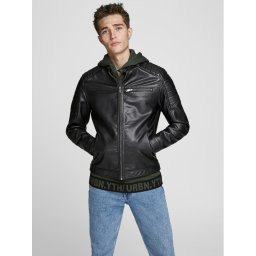 Jack & Jones Яке от имитация на кожа Rocky 12147218 Черен Regular Fit