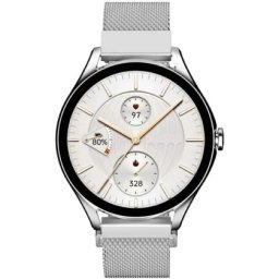 Часовник HiFuture Aura2 Silver, 1.32 "AMOLED, Powered by Dual Core, Metallic Frame, Bluetooth Call, 3D User Interface, 1ATM Waterproof, 24/7 True Heart Rate & Blood Oxygen Sensor, 100+ Sports Mode, Up to 7 days daily use, Extra Silicone Strap inbox