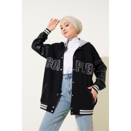 Bigdart 55426 Hooded Oversize College Jacket - Black