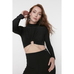 Trendyol Black Knitted Jumpsuit with Chain Detail on the Waist