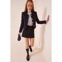 Happiness İstanbul Women's Black Crop Blazer Jacket