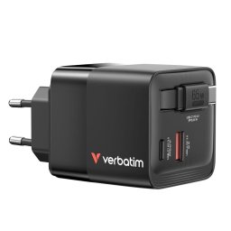 Verbatim Mini GaN Charger 65W 2 Port retractable cable display US plugs wit