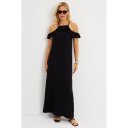Cool & Sexy Women's Black Halter Neck Wrap Midi Dress