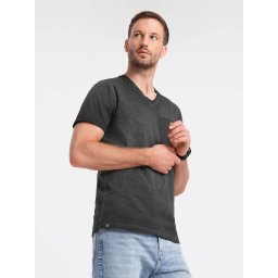 Ombre Men's brindle V-neck t-shirt with pocket - black