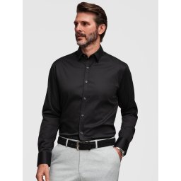 Ombre Classic men's SLIM FIT shirt in satin fabric - black
