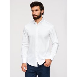 Мъжка риза SLIM FIT със сатенено покритие - бяла